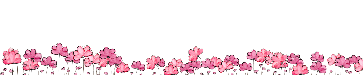 White background, with light and dark pink flowers along the bottom.