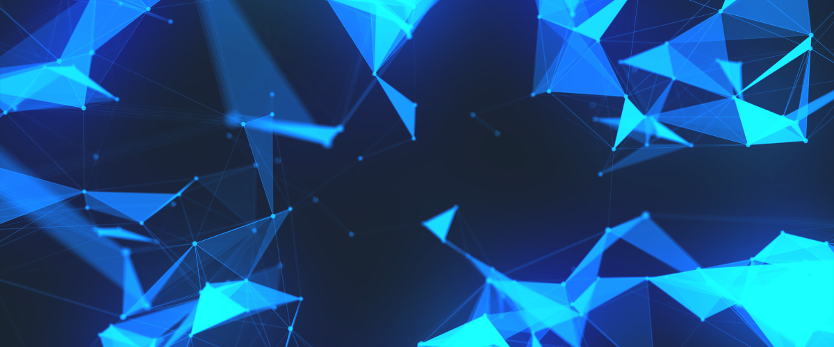 Dark blue background, with varying  blue to light blue triangle shapes.