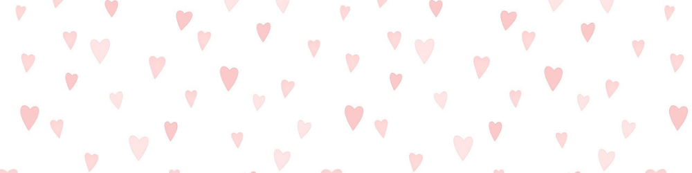 White background with small faint pink hearts.